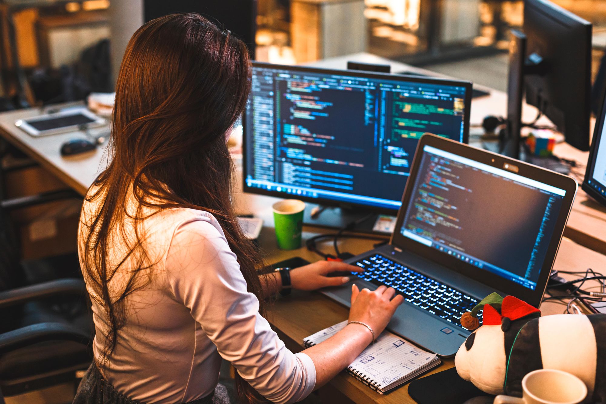 woman viewing code on a computer